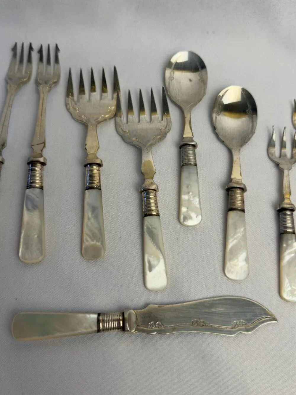 Antique JBS EPNS Mother of Pearl Flatware Sheffield England Silverplate 9 pcs.